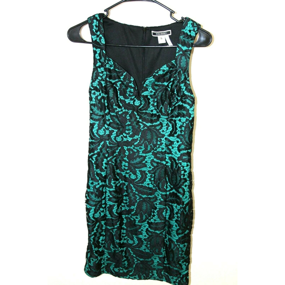 Nikibiki Black Lace Aqua Under Dress Bodycon Sheath Dress Sweetheart Neck Size S - Picture 1 of 5